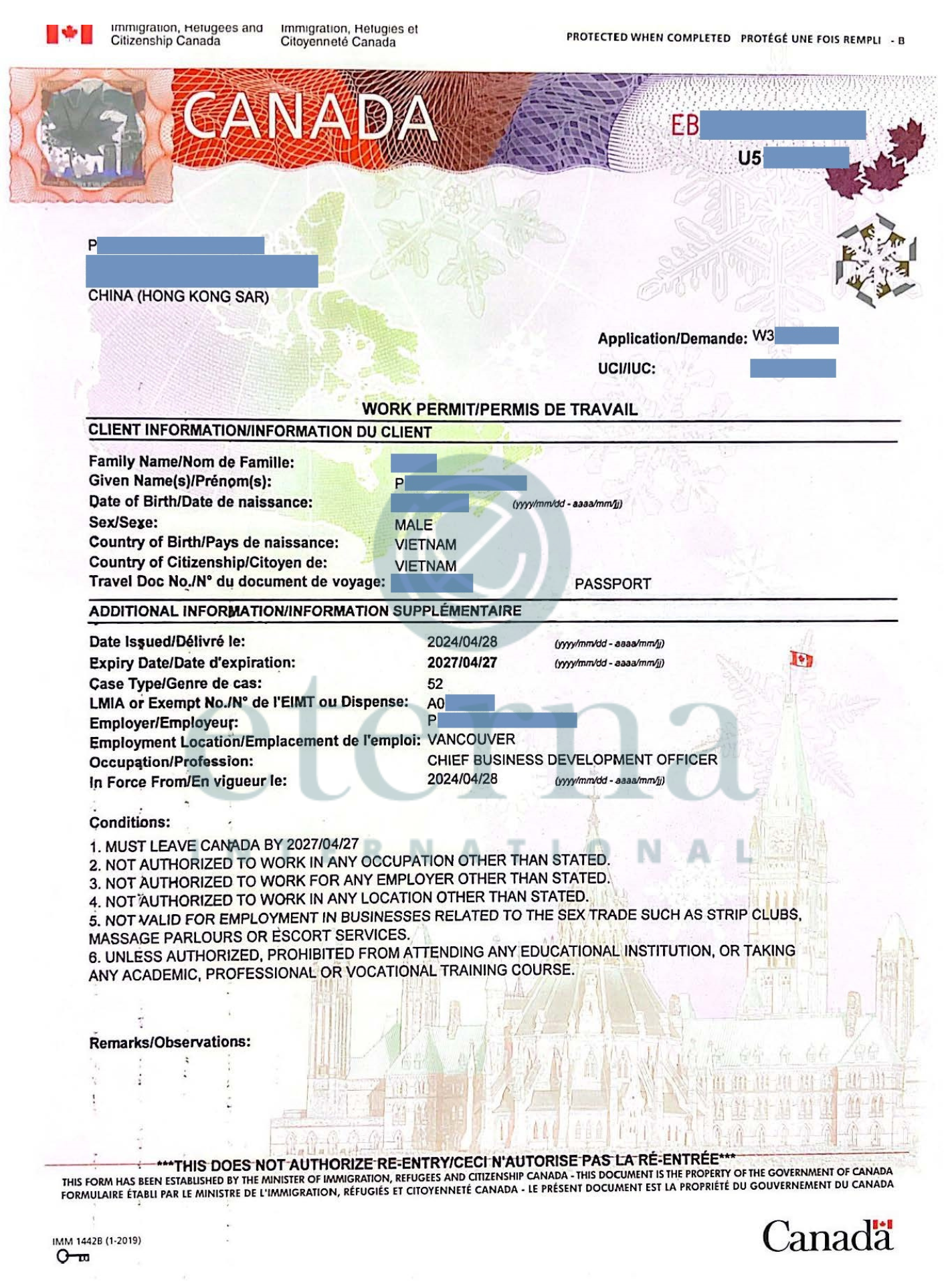 Our clients have obtained three-year work permits