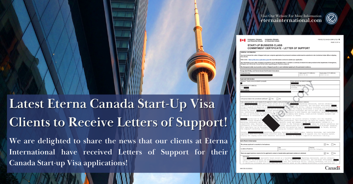 Latest Eterna Canada Start-Up Visa Clients to Receive Letters of Support!