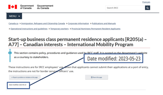 IRCC updated Start-Up Visa Work Permit Applications.