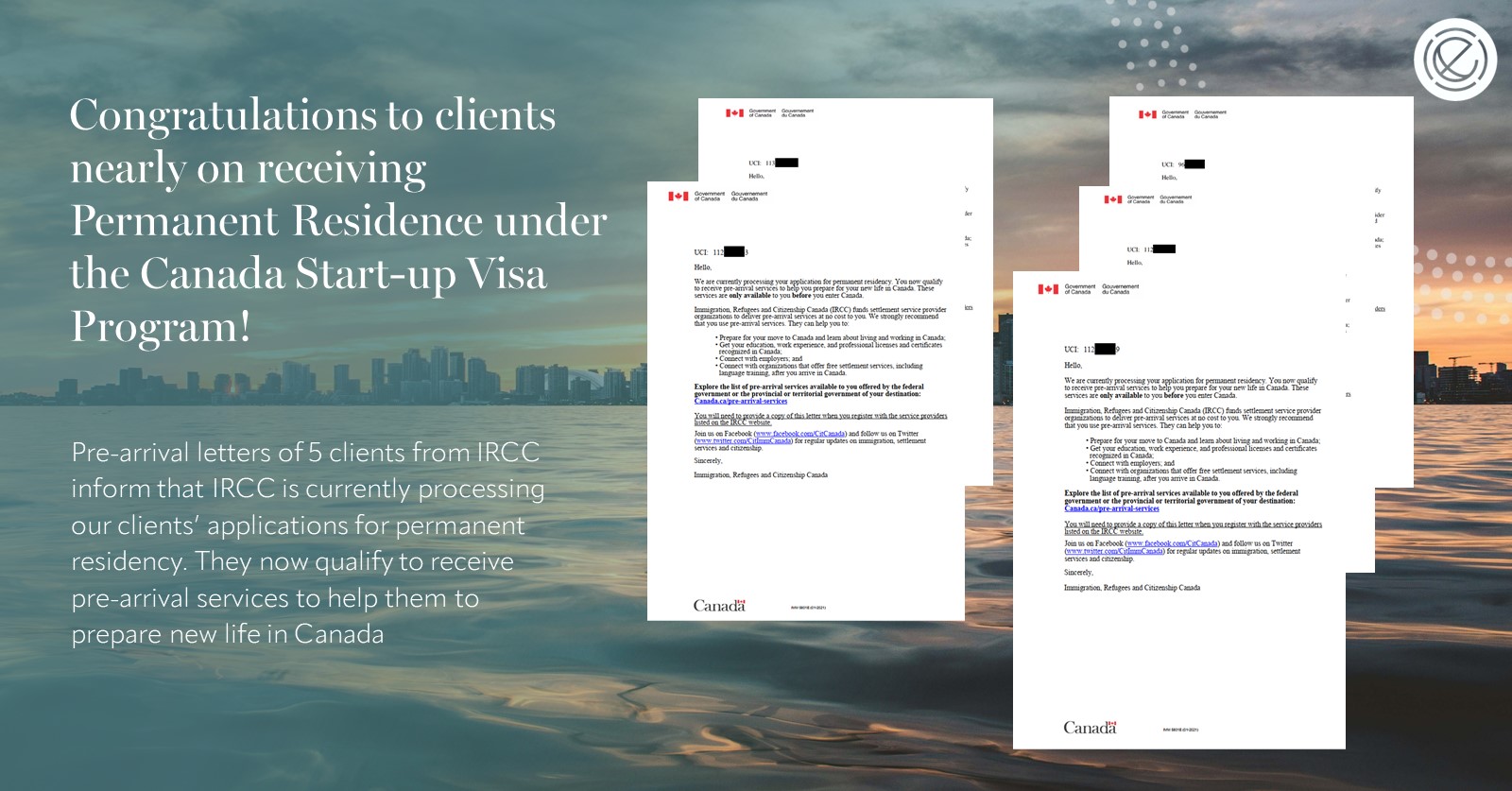 Congratulations! Our 5 Clients Nearly Receiving Permanent Residence under the Canada Start-up Visa Program!